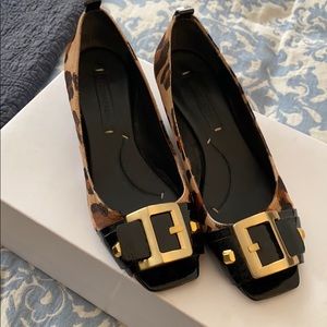 Leopard & Patent Leather Peeptoe Low Wedge